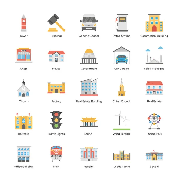 Conjunto Elementos Planos Mapa Cidade — Vetor de Stock