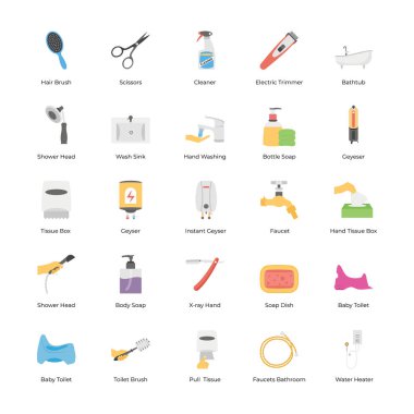 Banyo aksesuarları Icons Set