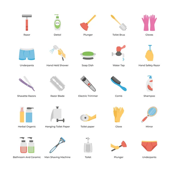 Bathroom Accessories Icons Pack — Stock Vector