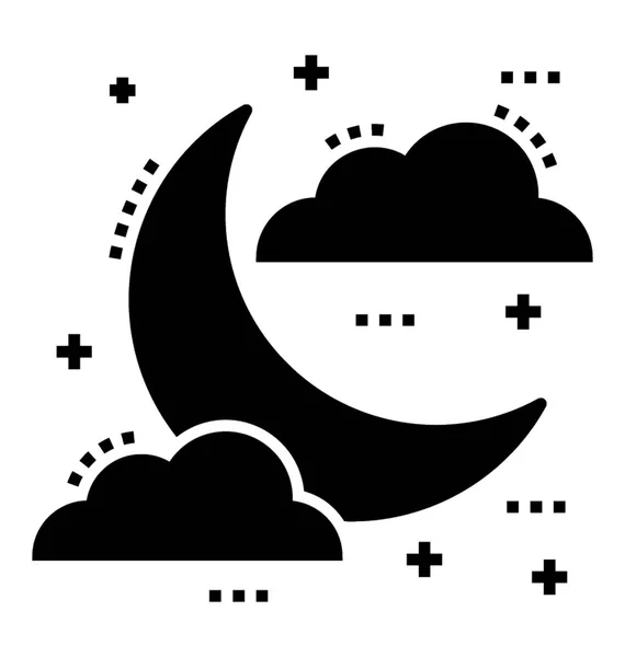 Icono Sólido Noche Nublada — Vector de stock