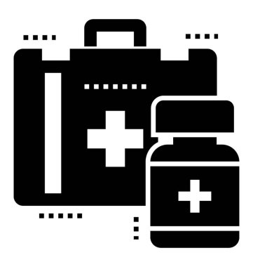 İlk yardım çantası, ilaç glif simgesi tasarım 