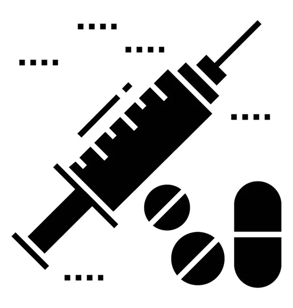 Símbolo Medicación Inyecciones Pastillas Vector Sólido — Vector de stock