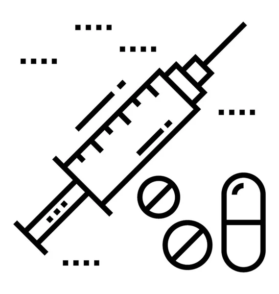 Szimbólum Gyógyszert Injekció Tabletta Vonal Vektor — Stock Vector