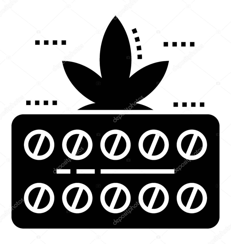 Herbal medicine: pills strip,  traditional remedy, vector icon, 
