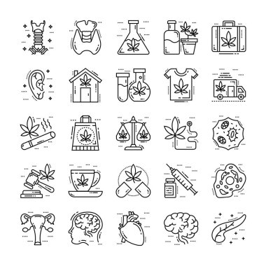 Hücreleri, organlar, tıbbi esrar Icons Set