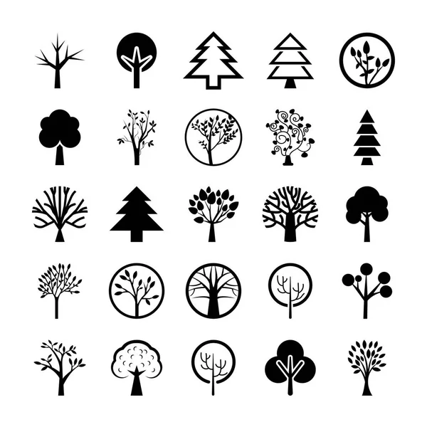 Conjunto Ícones Símbolos Árvore — Vetor de Stock