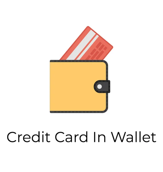 Πιστωτική Κάρτα Στο Πορτοφόλι Εικονίδιο Επίπεδη Σχεδίαση — Διανυσματικό Αρχείο