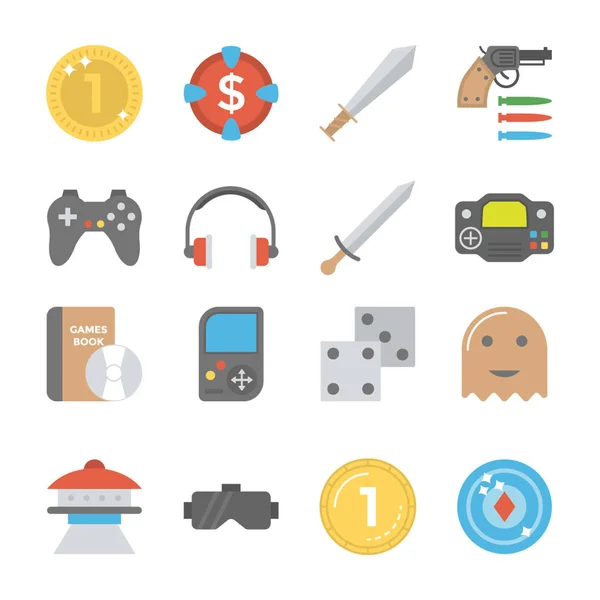 Set Video Games Flat Icons — Stock Vector