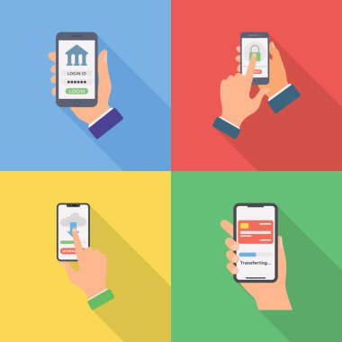 Dijital Ödemeler ve mobil cüzdan düz simgeler