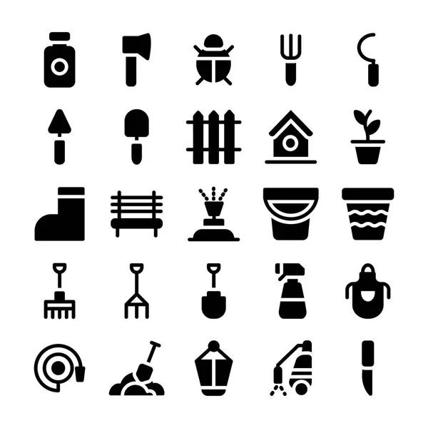 Attrezzature Giardinaggio Glyph Icons Pack — Vettoriale Stock