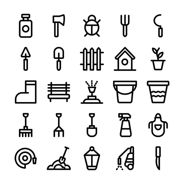 Equipos Jardinería Línea Iconos Pack — Vector de stock