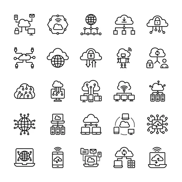 Iconos Línea Computación Nube — Vector de stock