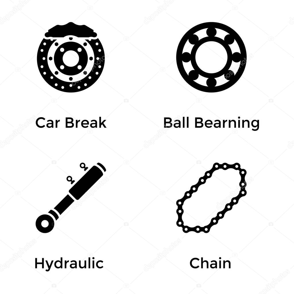 Automobile Parts and Services Glyph Icons Set