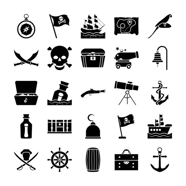 Piratas Glifo Vector Iconos — Vector de stock
