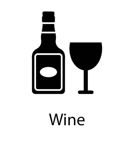 Beber Botella Con Vidrio Icono Del Vino — Vector de stock