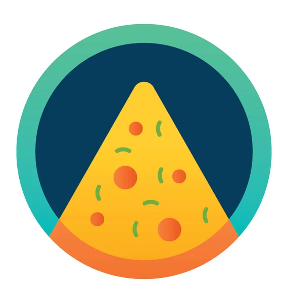Плоская Округлая Икона Значка Ломтика Пиццы — стоковый вектор