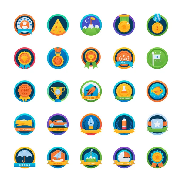 Badges Plat Afgeronde Icons Set — Stockvector
