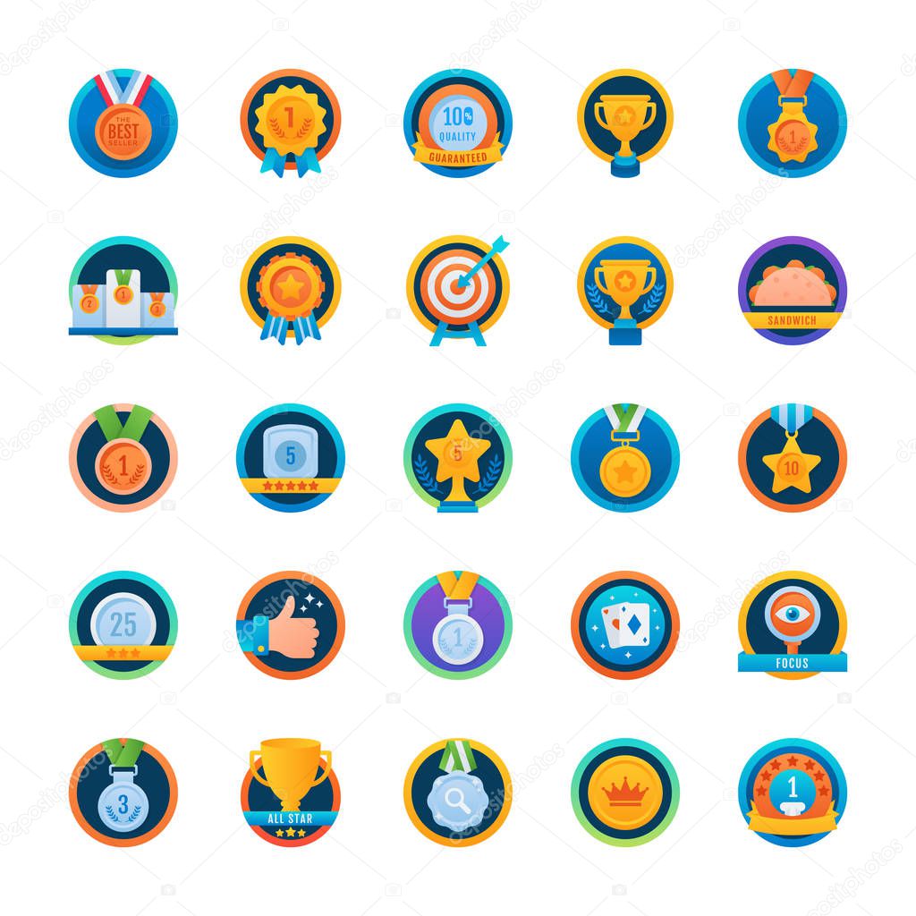 Badges Flat Rounded Icons Pack