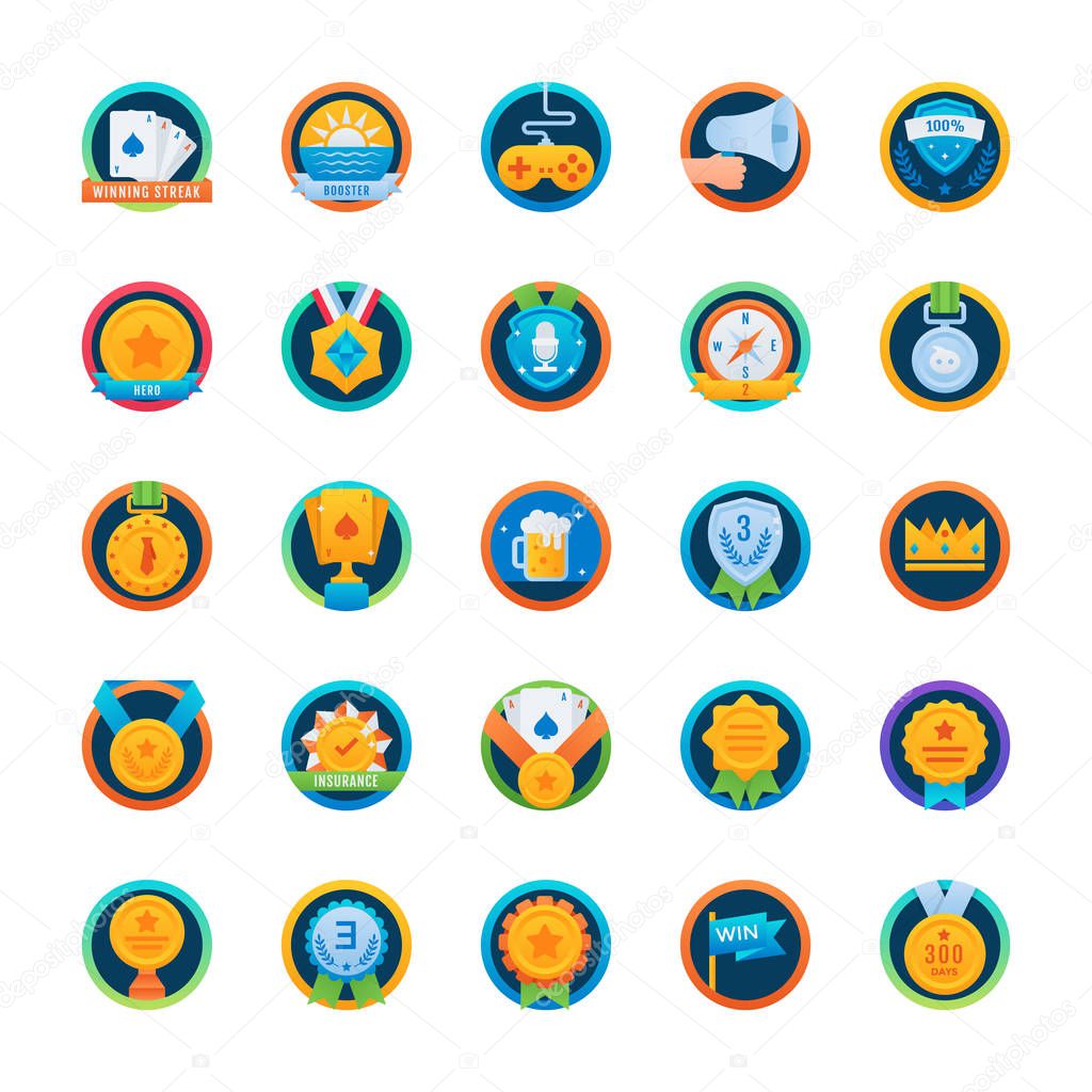 Badges and Reward Flat Rounded Icons Set