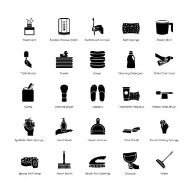 Banyo aksesuarları katı Icons Set