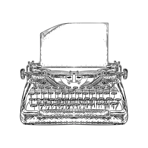 Máquina Escribir Vintage Ilustración Boceto Dibujado Mano — Vector de stock