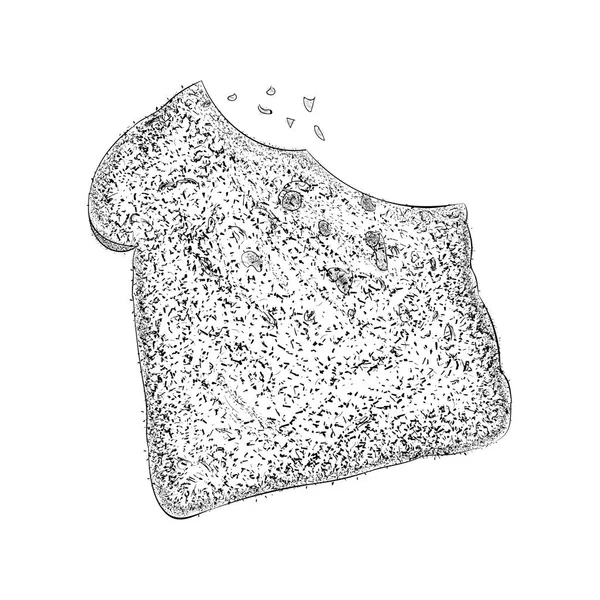 Pane Tostato Morso Sfondo Bianco Disegnato Mano Illustrazione — Vettoriale Stock