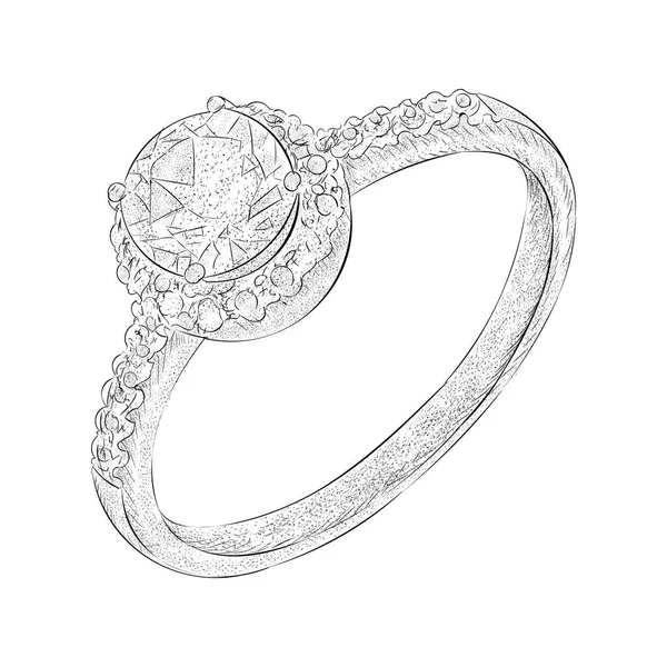 Illustration Bague Diamant Dessin Main — Image vectorielle