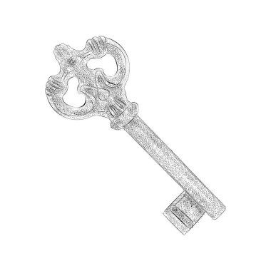 Vintage anahtar, el çizilmiş illüstrasyon 