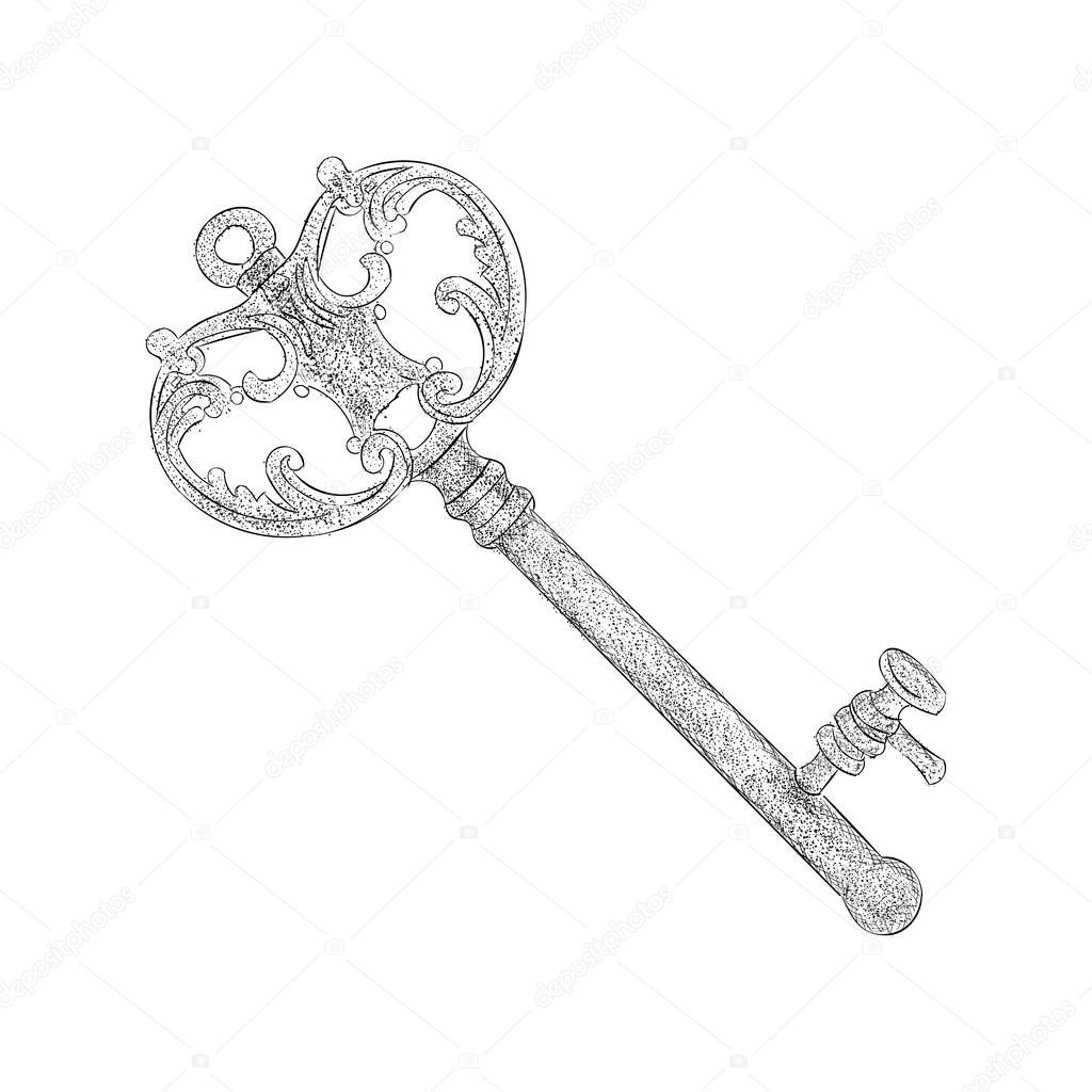 Antique key, hand drawn illustration 