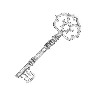 Vintage anahtar, el çizilmiş illüstrasyon 