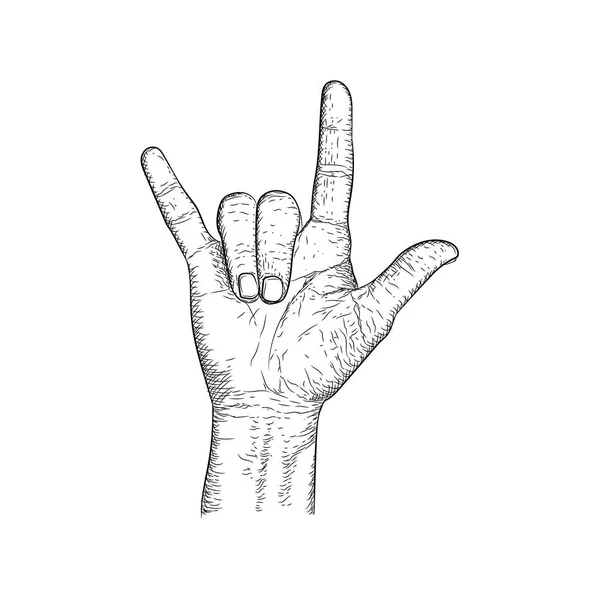 Mão Gesto Pedra Símbolo Esboço Ilustração — Vetor de Stock