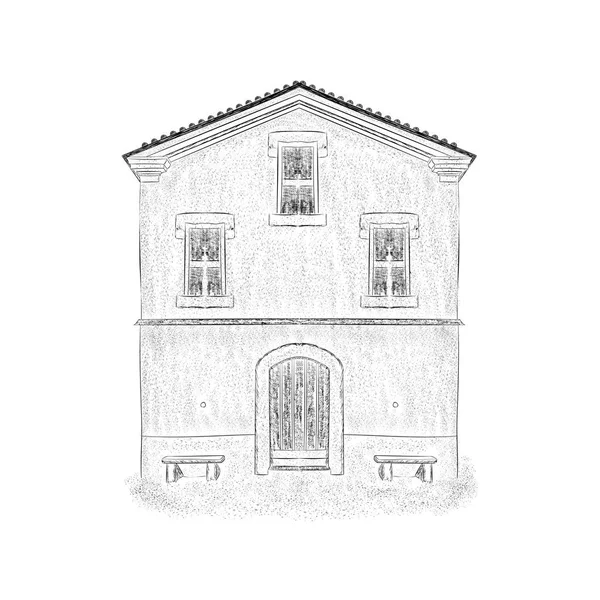 Schizzo Disegnato Mano Casa Epoca Illustrazione — Vettoriale Stock