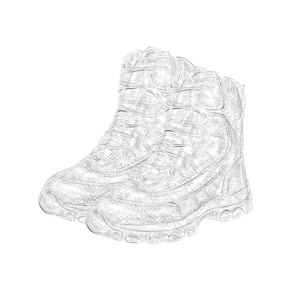Botines Altos Zapatos Senderismo Ilustración Dibujada Mano — Vector de stock