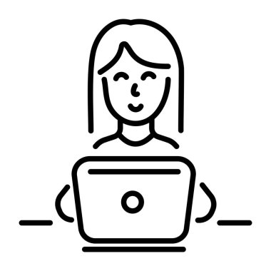 Dizüstü bilgisayar kullanan bir karakteri gösteren doğrusal bir simge