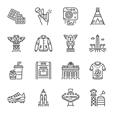 Amerikan Ülke Lineer Simgeleri Kümesi 