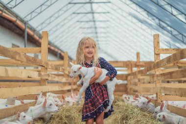 gülümseyen sevimli çocuk keçi çiftliği'nde holding
