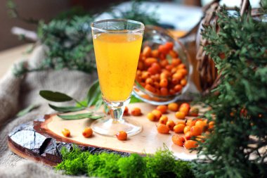 Deniz cehri tentür votka üzerinde. Rus geleneksel içecekler. Sibirya çilek