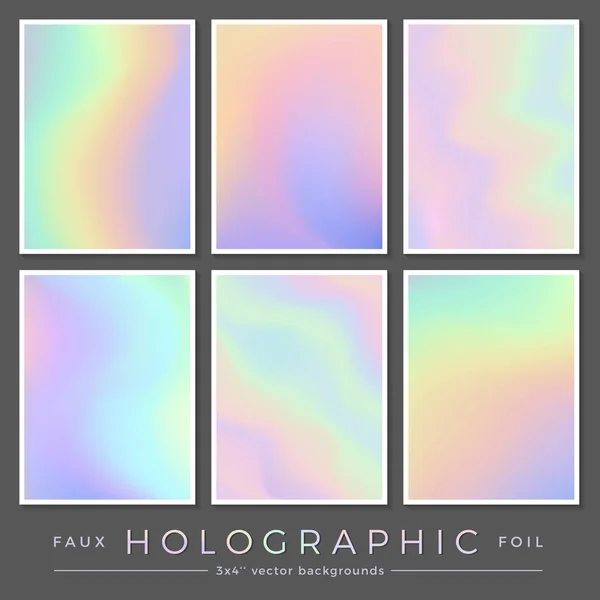 Hologram Achtergronden Set Van 3X4 Realistische Creatieve Faux Holografische Foliekaarten — Stockvector
