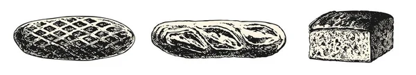 Vintage Retro Backvektordesign Elemente Drei Verschiedene Brotsorten Oder Brotlaibe Isoliert — Stockvektor