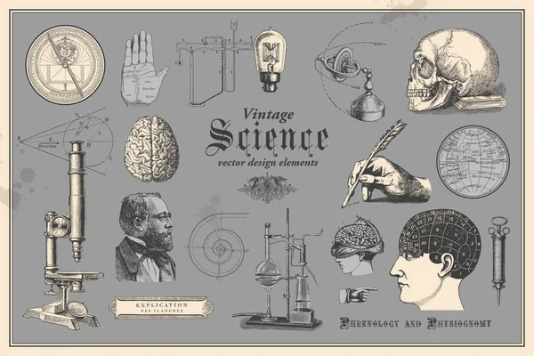 Éléments Graphiques Rétro Science Vintage Collection Dessins Vintage Mettant Vedette — Image vectorielle