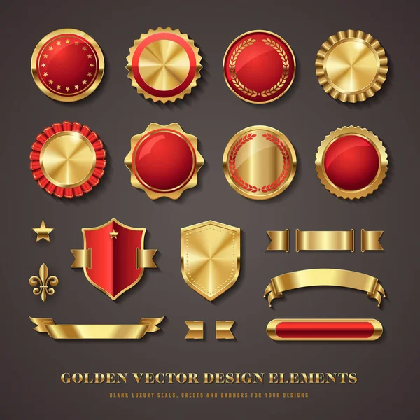 エレガントな赤と金色のベクトルデザイン要素のコレクション シール ラベル メダル クレスト バナー スターとフルール — ストックベクタ
