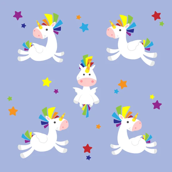 Joyeux Ensemble Mignon Illustration Licorne — Image vectorielle