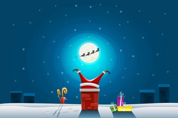 Carte Drôle Joyeux Noël Bonne Année Père Noël Coincé Dans — Image vectorielle