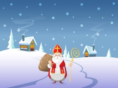 Saint Nicholas köyü - kış manzarası, gece geliyor