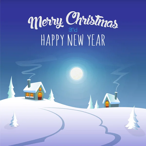 Feliz Navidad Feliz Año Nuevo Tarjeta Felicitación Luz Luna Invierno — Vector de stock