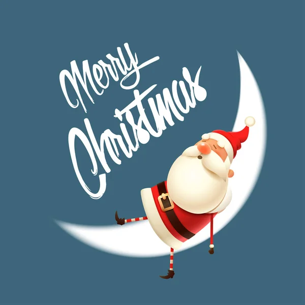 Santa Claus Sömn Månen God Jul Illustration Kort — Stock vektor