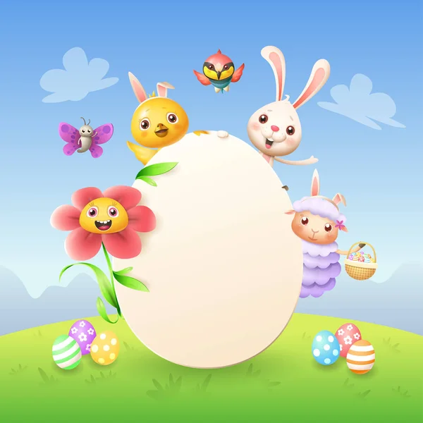Velikonoční Šablony Přání Velikonoční Zajíc Kuře Květ Ovce Bee Eater — Stockový vektor