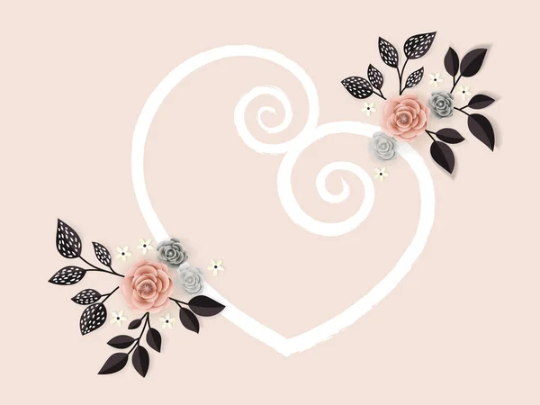 Greeting Card Love Celebration Heart Flowers Decoration Vector Illustration — Stock Vector