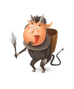 Krampus veya Noel şeytan-Saint Nicholas geleneksel arkadaşı-beyaz arka planda izole