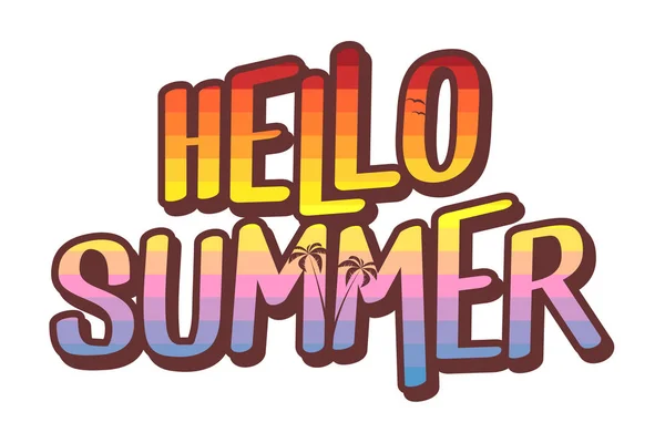 Hello Summer Text Illustration Summer Sunset Beach — Stock Vector